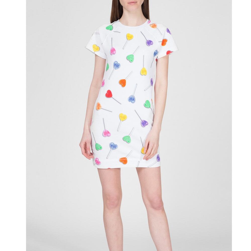Love Moschino Lollipop T-Shirt Mini Dress White Cotton Short Sleeve IT38/US2